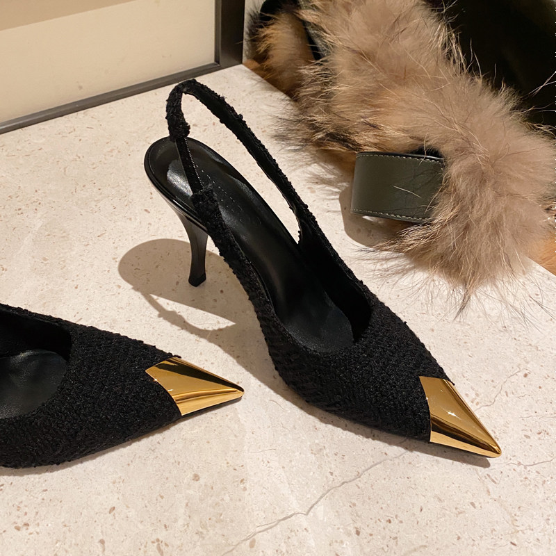 2025新款高跟鞋金属尖头单鞋黑色