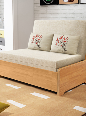 小户型沙发床两用实木 抽拉阳台单人伸缩可折叠多功能1.2米床储物