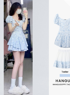 纯欲辣妹少女穿搭蓝色晕染连衣裙女小个子气质收腰超仙女a字短裙