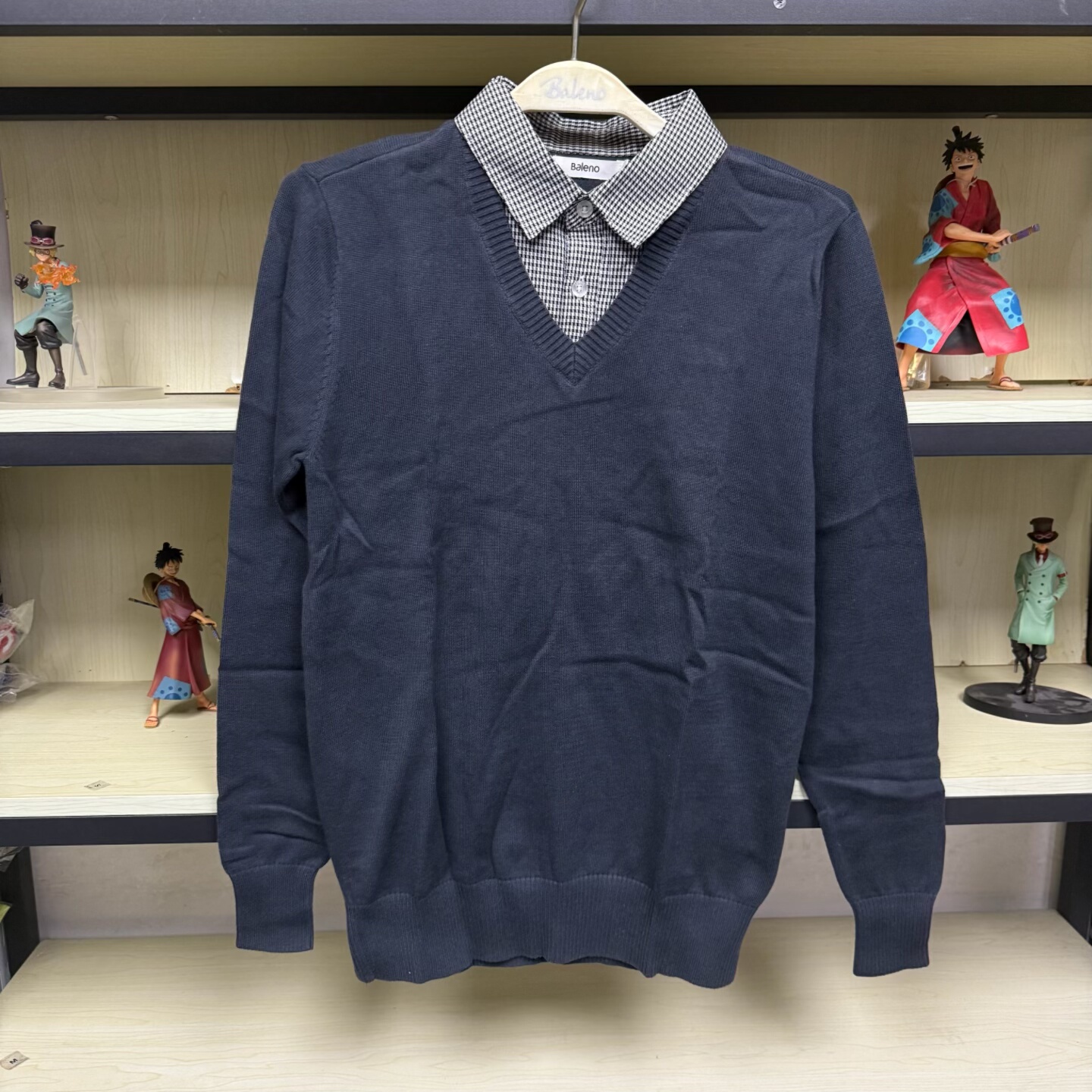 班尼路秋冬男装衬衫领假两件针织毛衣休闲时尚百搭针织衫88635101