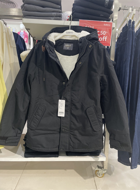 班尼路男装秋冬时尚加绒连帽多口袋夹克羊羔绒长袖外套男88837570