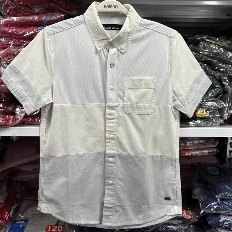 夏季休闲拼接修身流行短袖衬衫