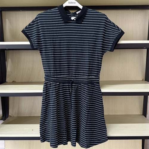 班尼路夏季新品女装 通勤英伦风翻领POLO短袖条纹连衣裙88908914
