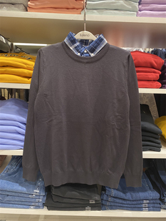 班尼路2021男装 简约百搭拼接假两件针织上衣8821306M004 秋冬新款