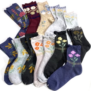 复古森系女袜 日单碎花小清新松口中筒袜女 穿着浪漫招摇过街