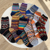 日单民族风秋冬复古加厚线袜美式 阿美咔叽 日杂棉袜女袜中筒袜