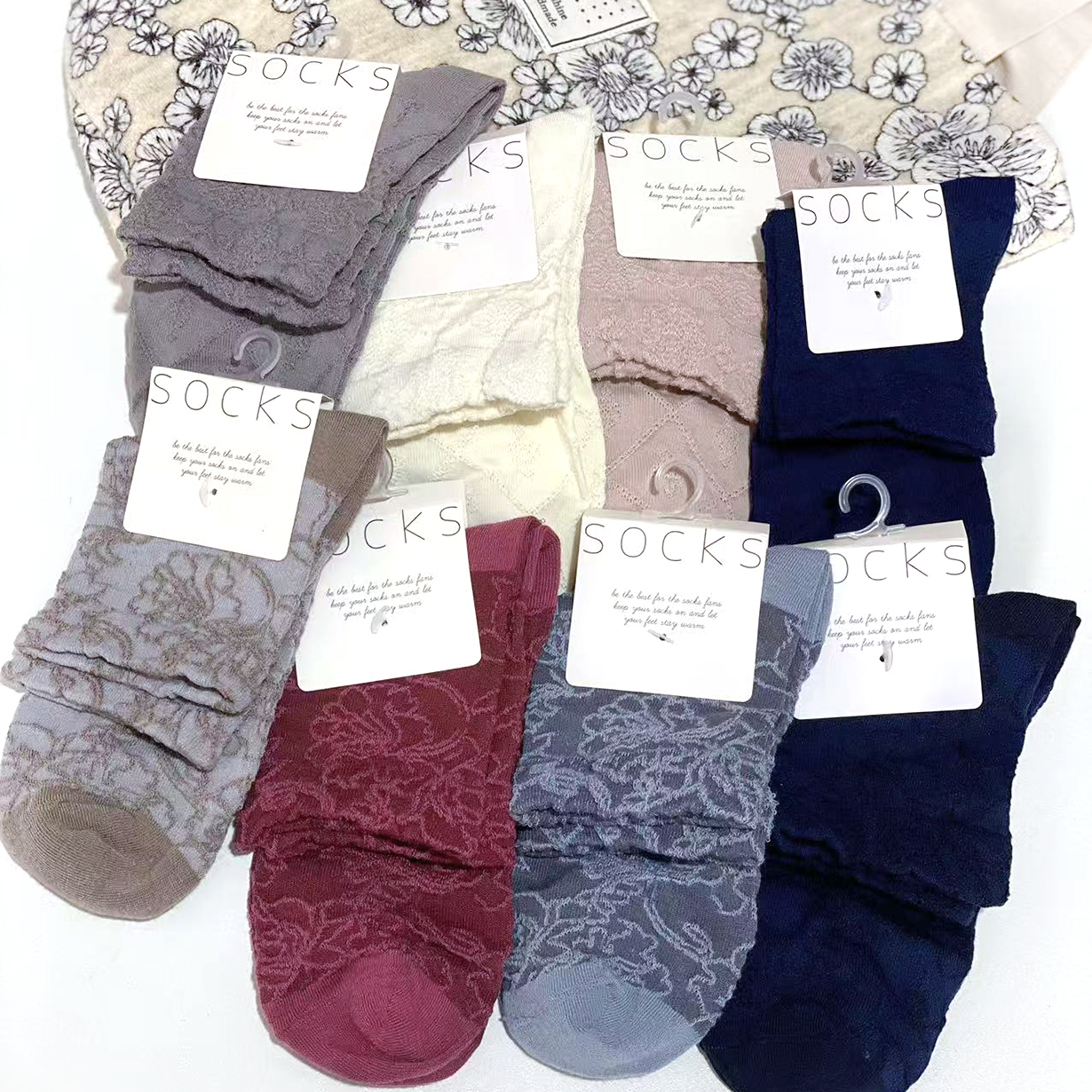 复古百搭浮雕女袜薄款棉袜