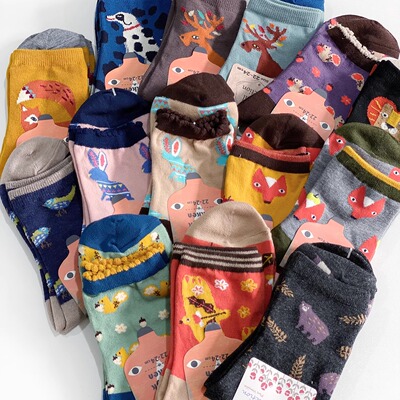 日单女棉混卡通可爱中筒袜