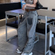 宽松高腰下拿手百搭阔腿弯刀长裤 新款 女秋季 街头风字母印花牛仔裤