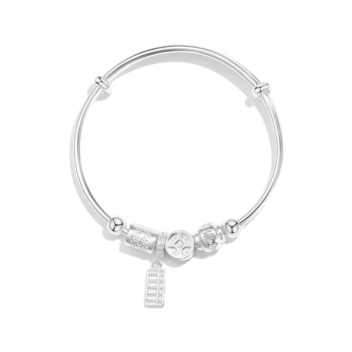 CAROMAY串珠算盘银手镯9999纯银中国风银开口镯送女友P