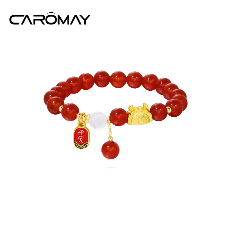 CAROMAY本命年属龙红玛瑙串珠平安手链女红色新年闺蜜手串手饰品