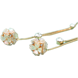 CAROMAY四叶花球流苏耳环女幸运花瓣ins韩国气质2025年新款潮耳坠