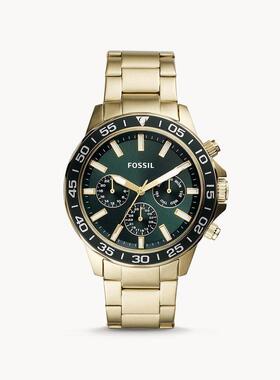 代购Fossil化石男士腕表计时日期多时区夜光金属钢带防水金色
