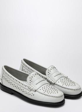 代购Sebago仕品高女士乐福鞋透气软底轻便耐磨白色圆头金属铆钉