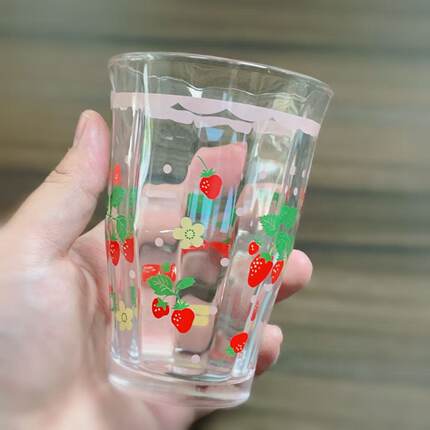 日本昭和中古vantage玻璃杯牛奶杯果汁杯可爱水果花花草莓哈密瓜