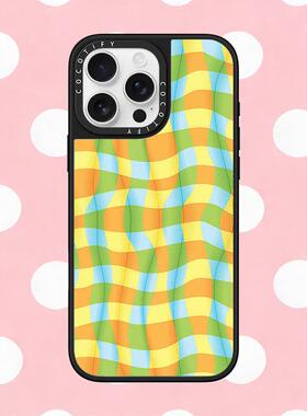 适用iPhone苹果16promax手机壳14/16/16pro个性17潮牌17保护套16plus网红15pro创意15潮扭曲黄色格子