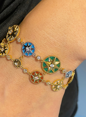 重工轻奢纯银镀真金双层罗盘手链