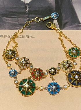 重工轻奢纯银镀真金双层罗盘手链