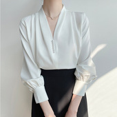 职业打底衬衫 2025年春秋大码 女 长袖 雪纺珍珠衬衫 女装 胖mm宽松韩版