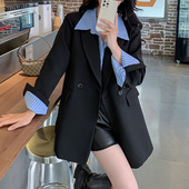 女装 外套韩版 胖mm2025秋季 大码 新款 休闲假两件西装 中长款 宽松西服