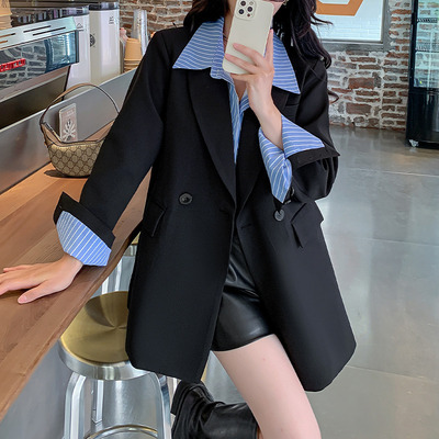 网红款假两件大码女装西装外套