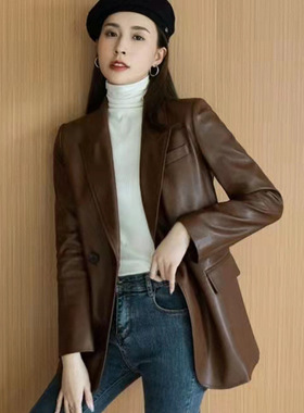 大码西装外套女韩版2025年新款休闲复古上衣胖MM气质显瘦百搭皮衣