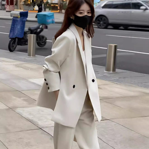 大码女装2025年春装新款微胖mm200斤显瘦西装窄版阔腿裤两件套装