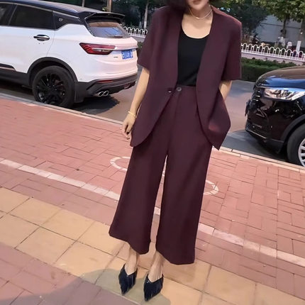 重要场合大码女装2025年薄款西装九分阔腿裤职业套装显瘦胖m200斤