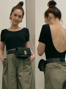 性感欧美大露背上衣女露背t恤女短袖ins洋气u领打底衫修腰显潮夏