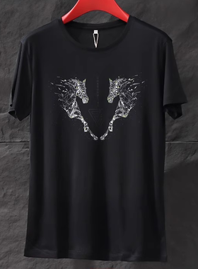 男装尾货 精品潮流时尚 舒适百搭夏季款黑色休闲圆领T恤短袖0477