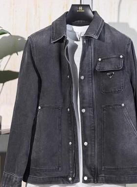 P家的 柜上万的货 2024秋冬新品黑色休闲青年牛仔衣水洗外套4012