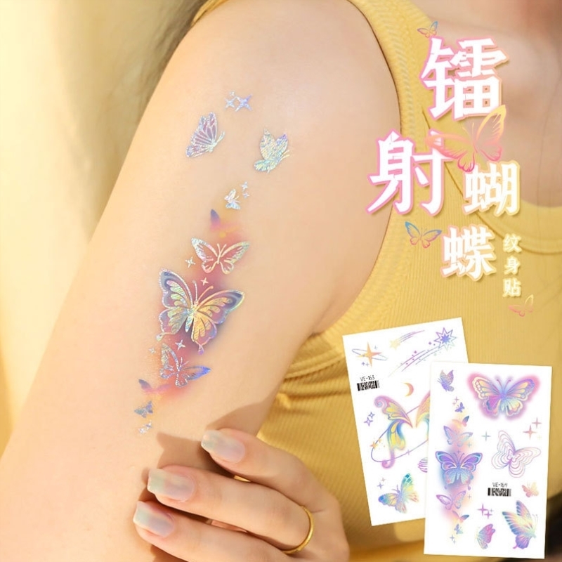 万圣节装扮镭射金属纹身贴儿童卡通蝴蝶美人鱼妆容贴纸防水汗成人