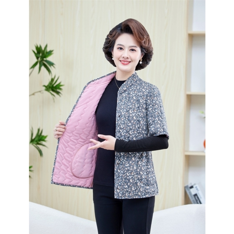 中老年人半袖棉袄厚马夹女秋冬装2025新款妈妈加绒护肩棉马甲