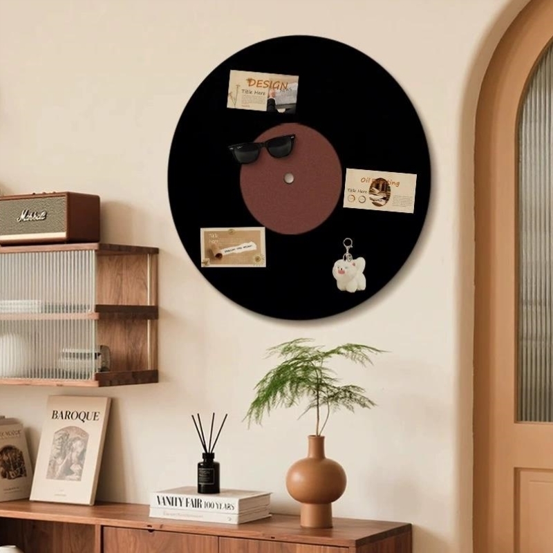 中古风装饰画毛毡墙贴卧室墙面布置轻奢高级黑胶唱片照片墙展示板