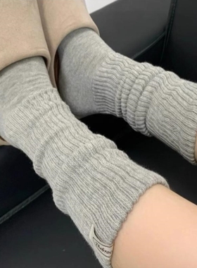 灰色小腿袜秋冬季加绒加厚堆堆袜秋冬配雪地靴白色长筒袜配鲨鱼裤