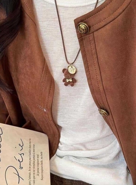 族吉复古民族风陶瓷蝴蝶铃铛吊坠项链女新款潮长款毛衣链女配饰品