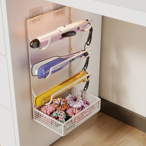 桌下卷发棒收纳架卫生间免打孔壁挂式吹风机置物架夹板直发梳支架