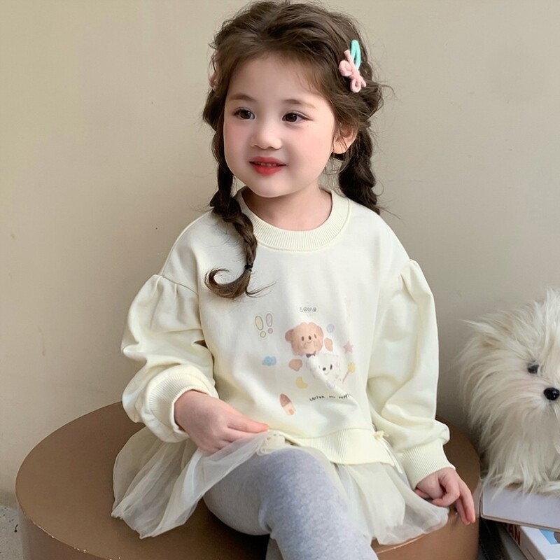 女童独特超好看卫衣早秋洋气白色儿童薄款春秋款长袖印花上衣秋装