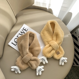 超萌可爱手掌儿童毛毛围巾秋冬新款男女宝宝交叉毛绒保暖围脖