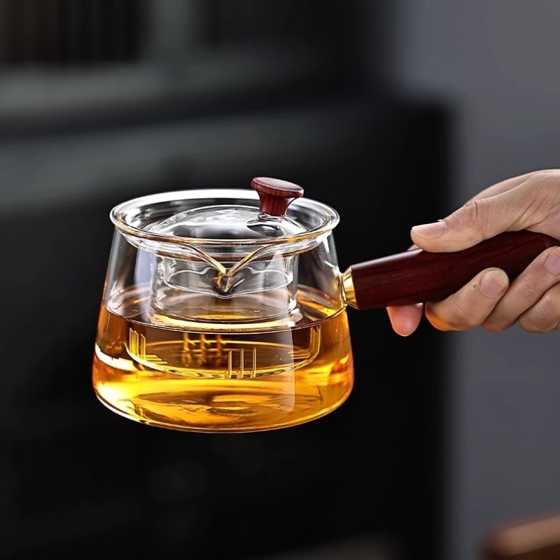 实木侧把壶电陶炉玻璃煮茶壶小型围炉煮茶器泡茶壶过滤迷你电热炉