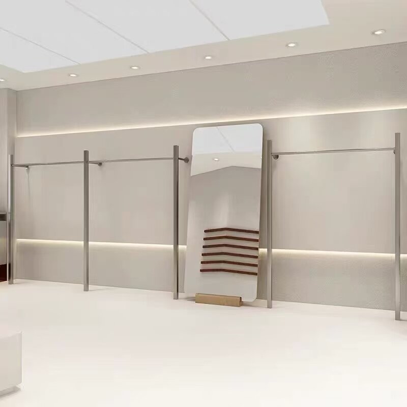 服装店展示架墙上挂衣架男女装店货架简约直杆落地陈列架子不锈钢