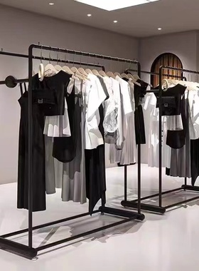 服装店中岛展示架黑色落地中间陈列双排衣服陈列货架女装店挂衣架