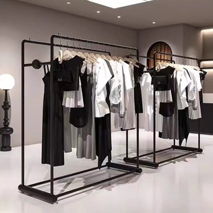 服装店中岛展示架黑色落地中间陈列双排衣服陈列货架女装店挂衣架
