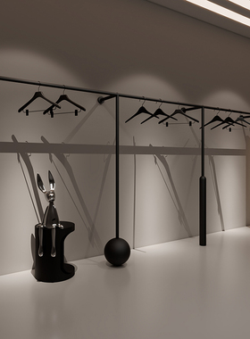 衣架展示架女装店简约铁艺黑色加粗上墙衣服挂衣架服装店陈列货架