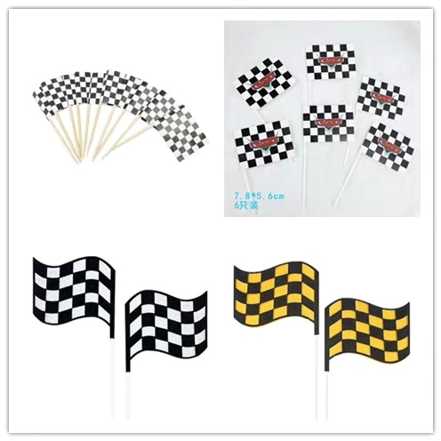 小汽车蛋糕装饰插旗黑白赛车旗帜