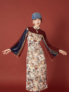 壹贰定制2025早春新款 花火 改良旗袍印花流苏高级礼服敬酒服长裙