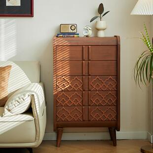实木斗柜卧室床尾柜新款中古风五斗靠墙抽屉收纳柜客厅置物柜中式