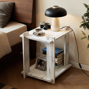 简约实木床头柜替代品家用卧室小型置物架小众设计感中古沙发边几