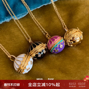 比利时MYA BAY 彩色珐琅圆球镀金项链锆石吊坠设计师可调节毛衣链