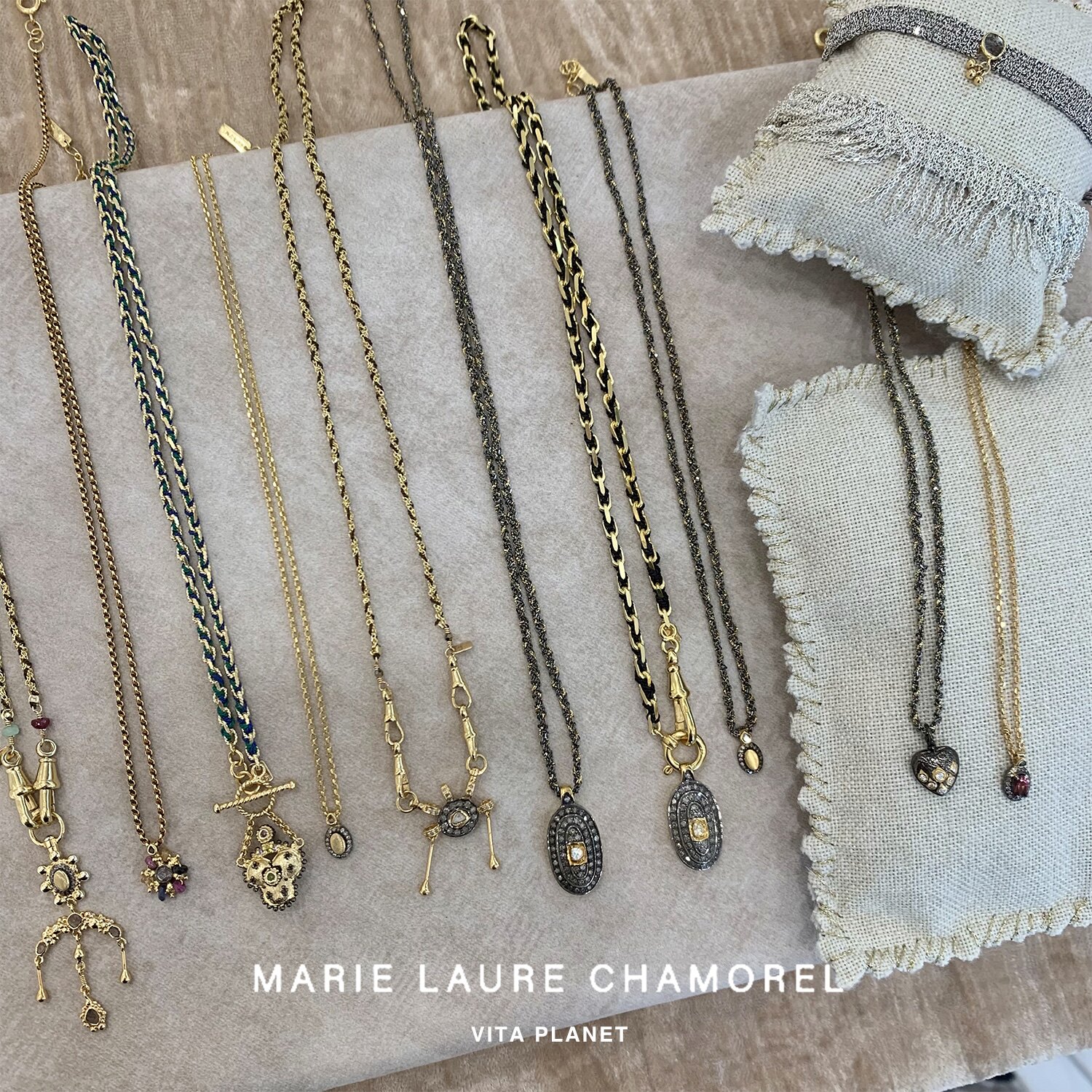 法国Marie Laure Chamorel钻石天然石小众复古法式叠戴锁骨链项链